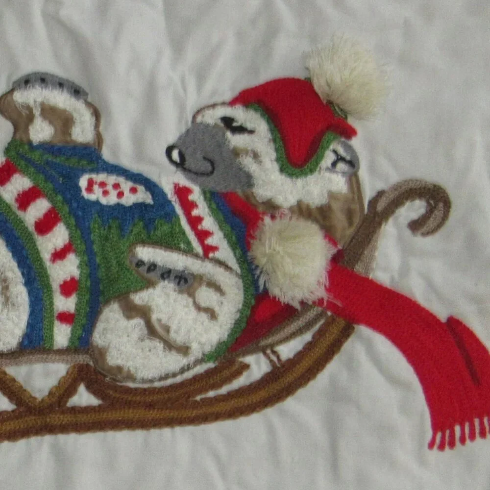 Pottery Barn Polar Bear Crewel Embroidered Holiday Sled Pillow Sham 26